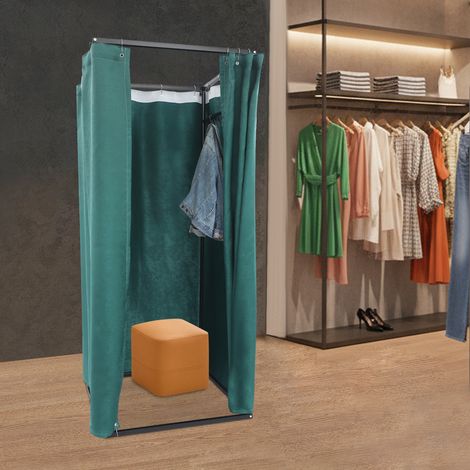 Cabine d'essayage pour magasin de vêtements, 85 x 85 x 200 cm, avec rideau occultant, adaptée aux centres commerciaux, solution mobile et temporaire pour préserver l'intimité, vert (1/5)