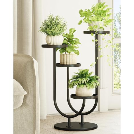 Support Plantes Intérieur, Porte Plante Intérieur 4 Niveaux en Métal, Support Plante pour Salon Balcon Chambre, Étagère Plante Multiples Pots, Noir (1/5)