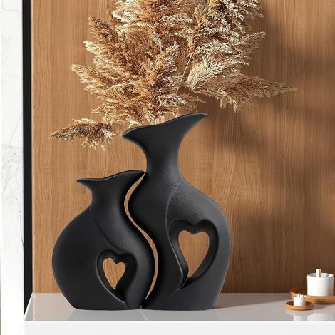 2er Set Vases en Céramique Noirs Vases en Forme de Cœur Mat Décoration Boho pour Table à Manger, Bibliothèque, Salon, Chambre (1/5)