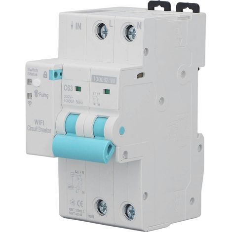 Disjoncteur automatique Tongou WIFI 2P 63A 145-295V, interrupteur de réarmement sans fil avec compteur d'énergie, protection certifiée pour tableau électrique domestique. (1/5)