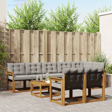 vidaXL Outdoor-Sofagarnitur mit Kissen 9 pcs Natürlich und Hellgrau (1/5)