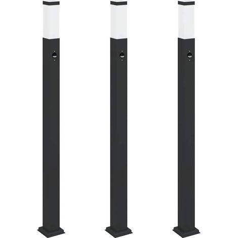 Balizas luminosas con sensor, 3 unidades, 110 cm, color negro, IP44 vidaXL