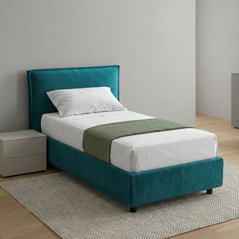 Cama Individual Atrelmo, Colchón Incluido, Desenfundable, Fabricado en Italia, Con Contenedor, Azul (1/5)