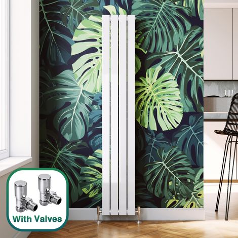 ELEGANT Designer Vertical Radiator 1800x304mm Double Flat Panel White Column with Chrome Thermostatic Radiator Valves (1/5)