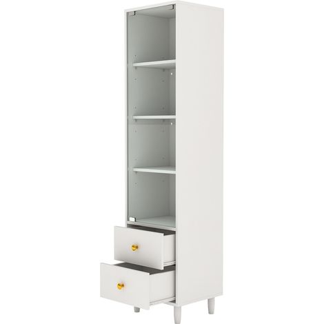 Vitrina con iluminación LED, armario de cristal con 2 cajones, blanco 165 x 40 x 35 cm (1/5)