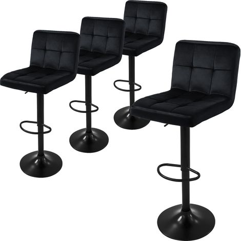 ML-Design Barhocker 4er Set, Bezug aus Samt, Schwarz, Gepolsterter Barstuhl mit Rückenlehne und Fußstütze, Tresenhocker höhenverstellbar 63-83cm, 360° drehbar, Bistrohocker Hocker Drehstuhl Barstühle (1/5)