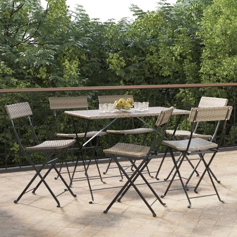 6 pcs Chaises de bistrot pliantes  Chaises de café  Fauteuil de jardin Gris Résine tressée et acier BSRHS623620 (1/5)