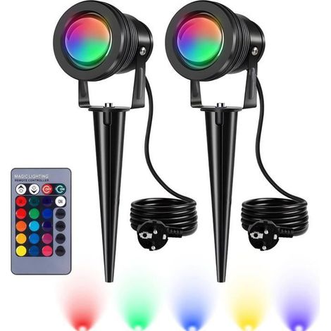 RGB Spot LED Extérieur 10W avec Piquet Éclairage Extérieur LED à Piquer Lampe Jardin étanche IP65 Lot de 2 (1/5)