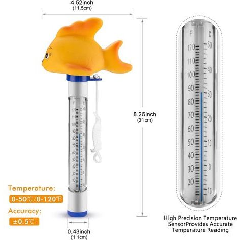Floating thermometer with lanyard for measuring water temperature in swimming pools, spas, hot tubs and aquariums - AquaForge (1/5)