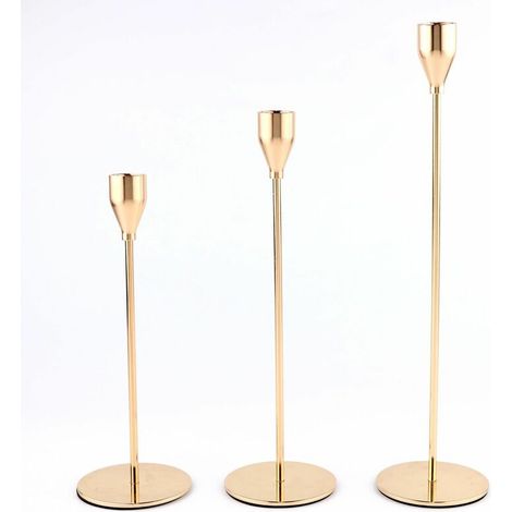3 Pcs Chandelier, Bougeoir Doré Convient aux Bougies épaisses de 3/4 Pouces et Bougies LED, Bougeoir pour Bougie Conique pour décor, Mariage, dîner aux chandelles, Saint Valentin, Fêtes (1/5)