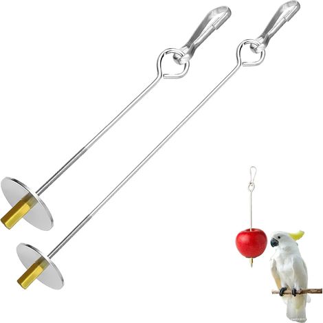 2 Pièces Mangeoire à Brochettes en Acier Inoxydable pour Perroquets - Grande 22cm + Petite 17cm Porte-Fruits/Légumes, Jouet à Fourrager pour Perruches Calopsittes (1/5)