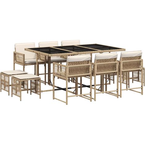 Maison Exclusive - 11-tlg. Garten-Essgruppe mit Kissen Beige Poly