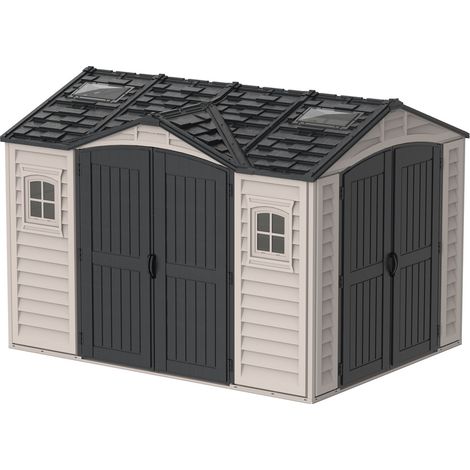 Duramax – Abri de jardin résine 8,05m² – Dimensions 3,26 x 2,47 m – 2 fenêtres et 2 puits de lumière – Résistant aux intempéries et sans entretien (1/5)