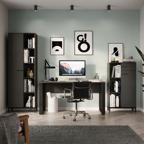 Bureau 150x60x74 cm + 2 armoires anthracite et noir - TZEKA