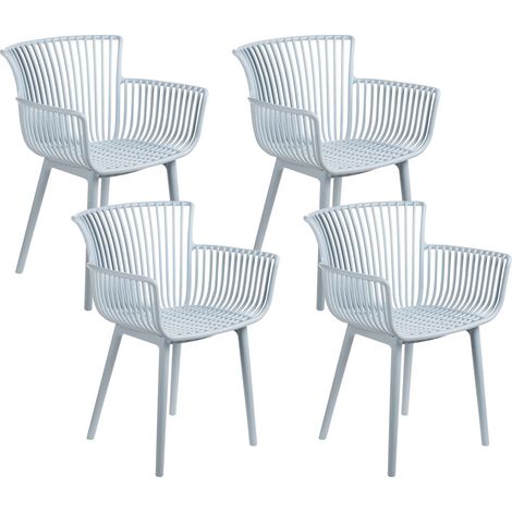 Set di 4 sedie di plastica con braccioli azzurro interno esterno Pesaro