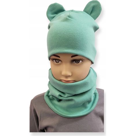 Conjunto de GORRO + BUFANDA infantil con OREJAS talla 52-56 VERDE CLARO (1/3)