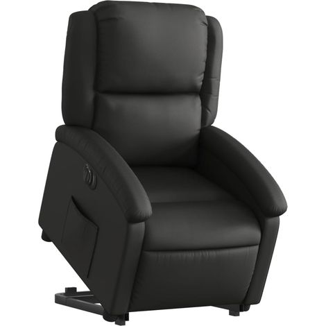 Poltrona relax TV molto comoda con funzione di sollevamento elettrico in vera pelle nera DEC028458