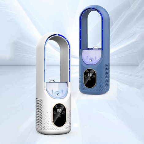 2-in-1 Silent Mobile Fan with Timer & 6 Speeds – Blue/White, Ideal for Office, Bedroom and Camping (1/5)