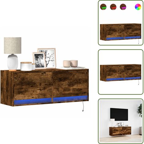Armadio con cassetti - vidaXL Mobile TV a Parete con Luci LED Rovere Fumo 100x31x35 cm - Armadio salvaspazio