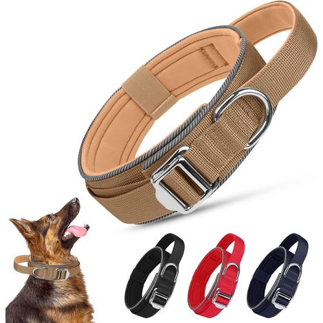 Collier Chien Tactique, Réglable Nylon Collier pour Chien, Réfléchissant Néoprène Doux Collier Anti Stress Chien avec Boucle Métallique Portable pour Moyens et Grands Chiens (Kaki, M) (1/5)