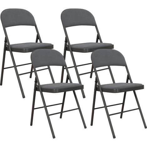 Lot de 4 fauteuils pliables et transportables d'intérieur, assises et dossiers capitonnés en velours, structure en acier, gris anthracite (1/5)