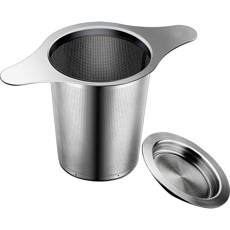 Infuseur à thé en acier inoxydable 18/8 extra fin, passoire à mailles fines, grande capacité et taille idéale, avec double poignée pour suspendre aux théières, tasses et mugs, idéal pour infuser le th (1/5)