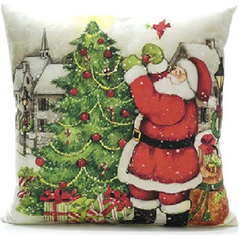 Cuscino Natalizio Decorativo cm 45X45 QUADRATO Arredo Casa Feste di Natale Per Divano, Letto sedie Poltrona Cuscino Imbottito con 6 Fantasie Natalizie - decori: DEC BABBO E ALBERO