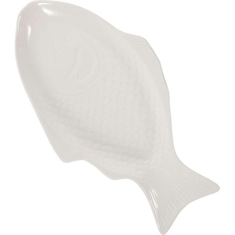Assiette en céramique blanche en forme de poisson, compatible avec le rangement. Pièce créative. (1/5)
