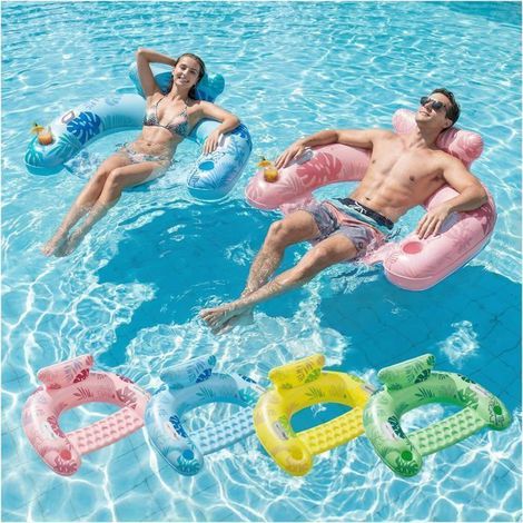 EcoFurnix - Set of 4 Inflatable Pool Chairs, 119 x 86 cm Inflatable Loungers for Adults with Cup Holders & Handle, Capacity 100 kg (1/5)