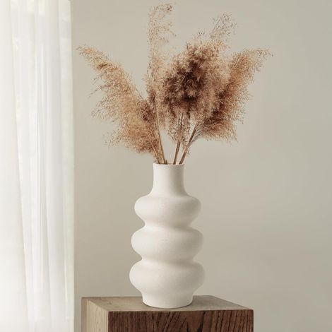 Runde beige Keramikvase – 14,5 x 21,5 cm – Für Trockenblumen und Pampasgras – Moderne Dekoration für Büros und Hochzeiten (1/4)