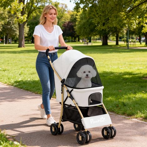 Carrito para Mascotas con 2 Puertas Ventana de Malla Cesta de Almacenamiento Cuerda de Seguridad 80x44,5x97 cm Gris Claro (1/5)