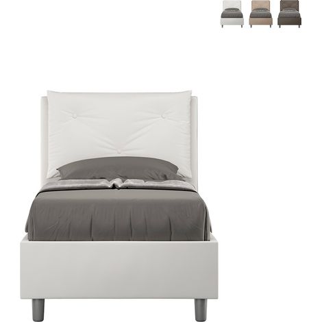 Letto Singolo rivestito in Similpelle - APPIA - Tipologia Letto: Con Rete - Colore: Bianco - Dimensione Rete: 80x190 (1/5)