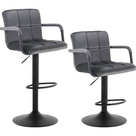 WOLTU Lot de 2 Tabourets de bar avec dossier, Siège bien rembourré en velours, Hauteur réglable, Pieds en métal, Gris Foncé