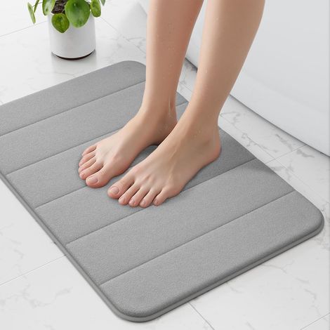 Tapis de bain en mousse à mémoire de forme - 40 x 60 cm - Gris - Ultra doux - Antidérapant - Technologie à séchage rapide (1/5)