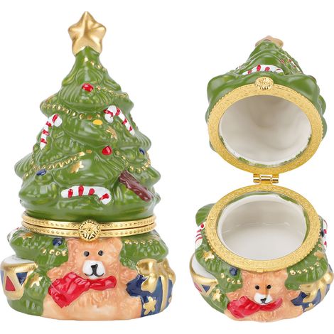 Ce magnifique coffret à bijoux décoré, en forme de sapin de Noël vert, peint à la main et orné d'émail, est un cadeau de Noël unique (1/5)