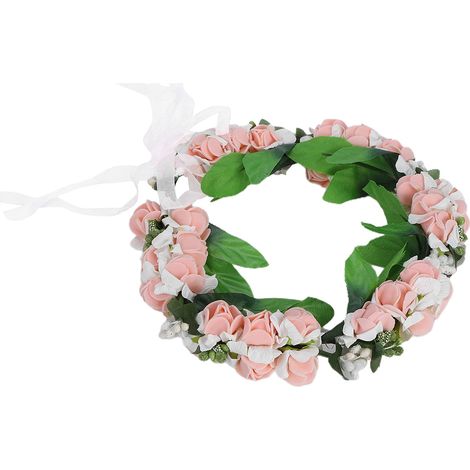 Couronne de fleurs artificielles, bandeau, accessoires pour cheveux de fille, idéal pour les mariages, rose (1/5)