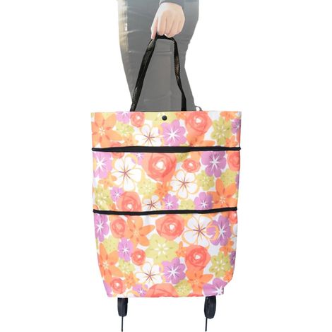 Sac de Courses à roulettes Chariot Portable en Oxford Imperméable  Sac fourre-tout pliable à roulettes Pour camping, voyages, courses, lessive, fruits, légumes, bouquets et (1/5)