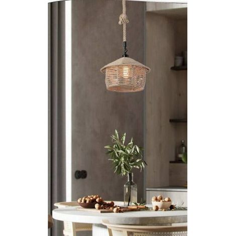 TrAdE Shop Traesio - Lampadario In Corda Canapa Stile Vintage Retro Lampada Country Attacco E27 A54 - (1/2)