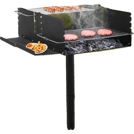 Parrilla de exterior, superficie de cocción de 101,6 cm x 65 cm, altura ajustable en 4 niveles, acero inoxidable y acero al carbono, robusta, fácil de montar. (1/5)