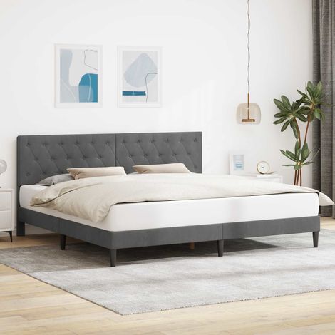 Cadre de lit avec tête de lit Gris foncé 180 x 200 cm Velours (1/5)