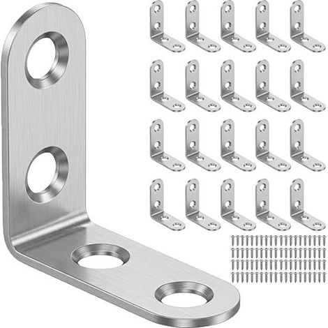 Lot de 25 équerres en L 90° en acier inoxydable pour fixation de meubles - 40 × 40 mm