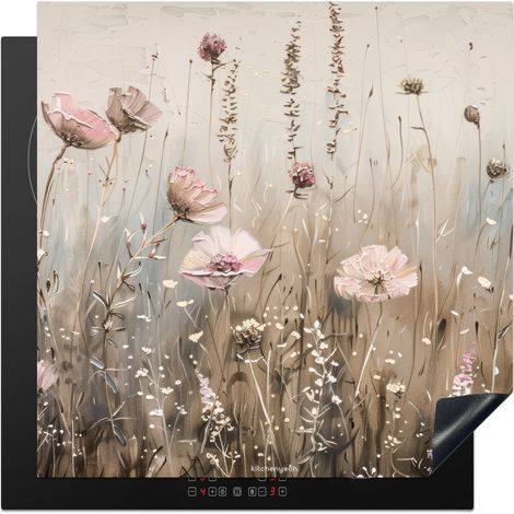 PROTECTION PLAQUE INDUCTION Fleurs - Beige - Fleurs sèches Couvre Plaque De Cuisson 78x78 cm