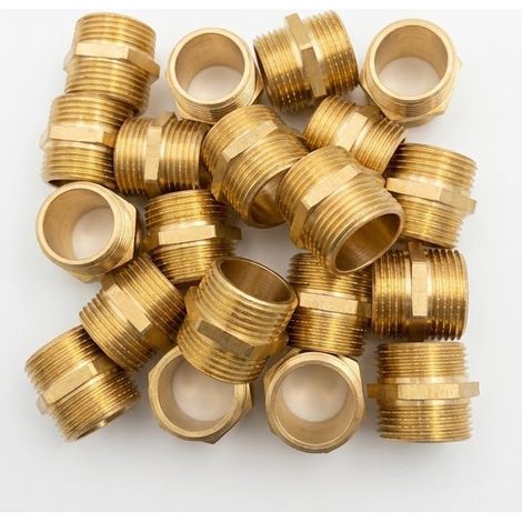 Confezione da 20 raccordi a doppio nipplo in ottone (3/4 di pollice, 20 x 27 mm).
