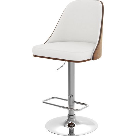 Silla de bar regulable en madera oscura y PU blanco 56/77 cm - Georges