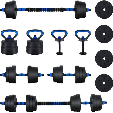 vidaXL 4-in-1 Dumbbell Set 30kg Black and Blue Cement and Iron Sand
