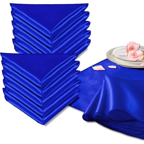 10 serviettes en satin bleu, nappe carrée douce et soyeuse, tissu lavable, convient pour décoration de table 43 x 43 cm (1/5)
