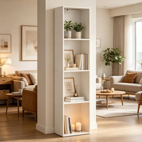Libreria verticale con 4 scomparti e illuminazione RGB, bianco HAVRYA (1/5)