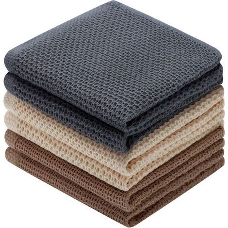 6Pcs Coton Chiffons à Vaisselle Serviettes Super Absorbants et Non Pelucheux Tes Serviettes 33 x 33cm Marron - Gris - Beige (1/5)