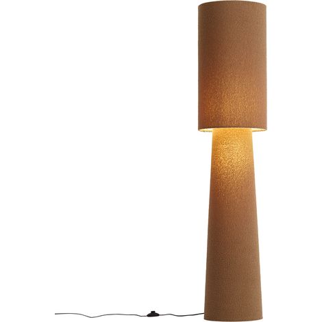 QAZQA Japandi Floor Lamp Brown Teddy Fabric 2-Light - Trompet