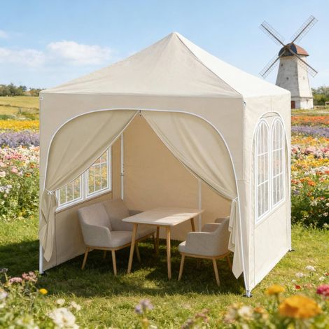 Tonnelle pergola pliante 2x2 m parois amovibles beige OKMYHOME (1/5)